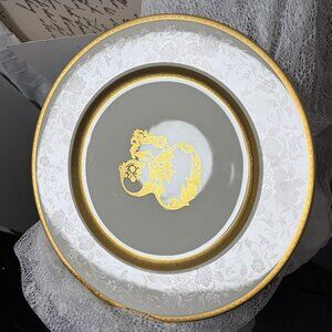 MIKASA Porcelain 50th Golden Anniversary Embossed Gold and Rose Flower Plate 11”